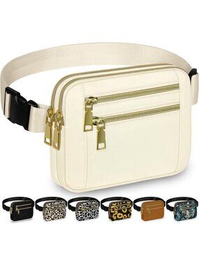 Women's Ivory Waterproof Fanny Pack 4 Zip Pocket Adjustable Crossbody Bag
